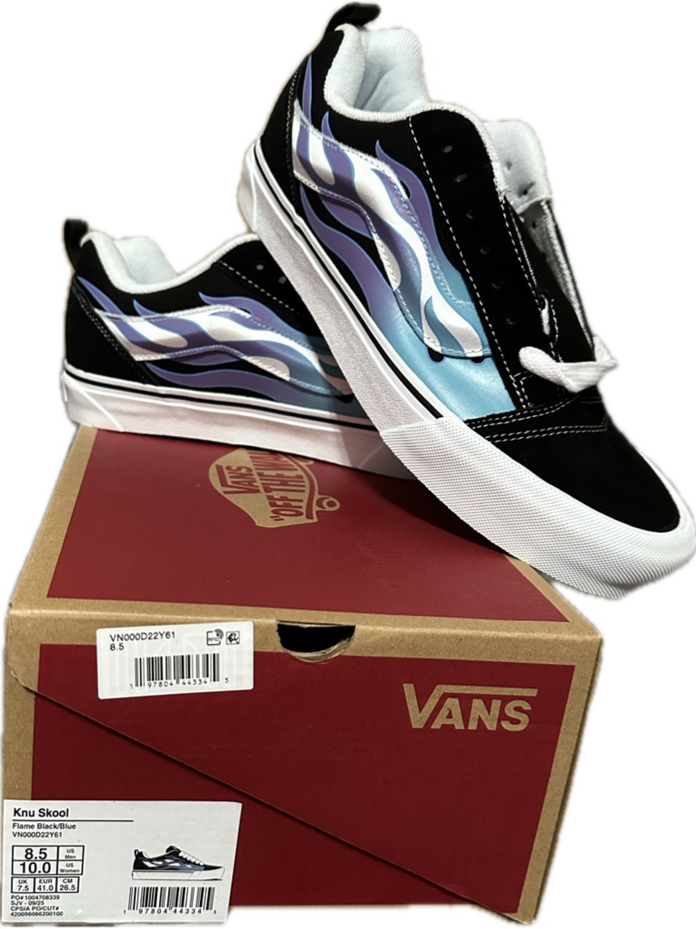 Vans Black Sneakers with Blue & Lavender Accent Flames